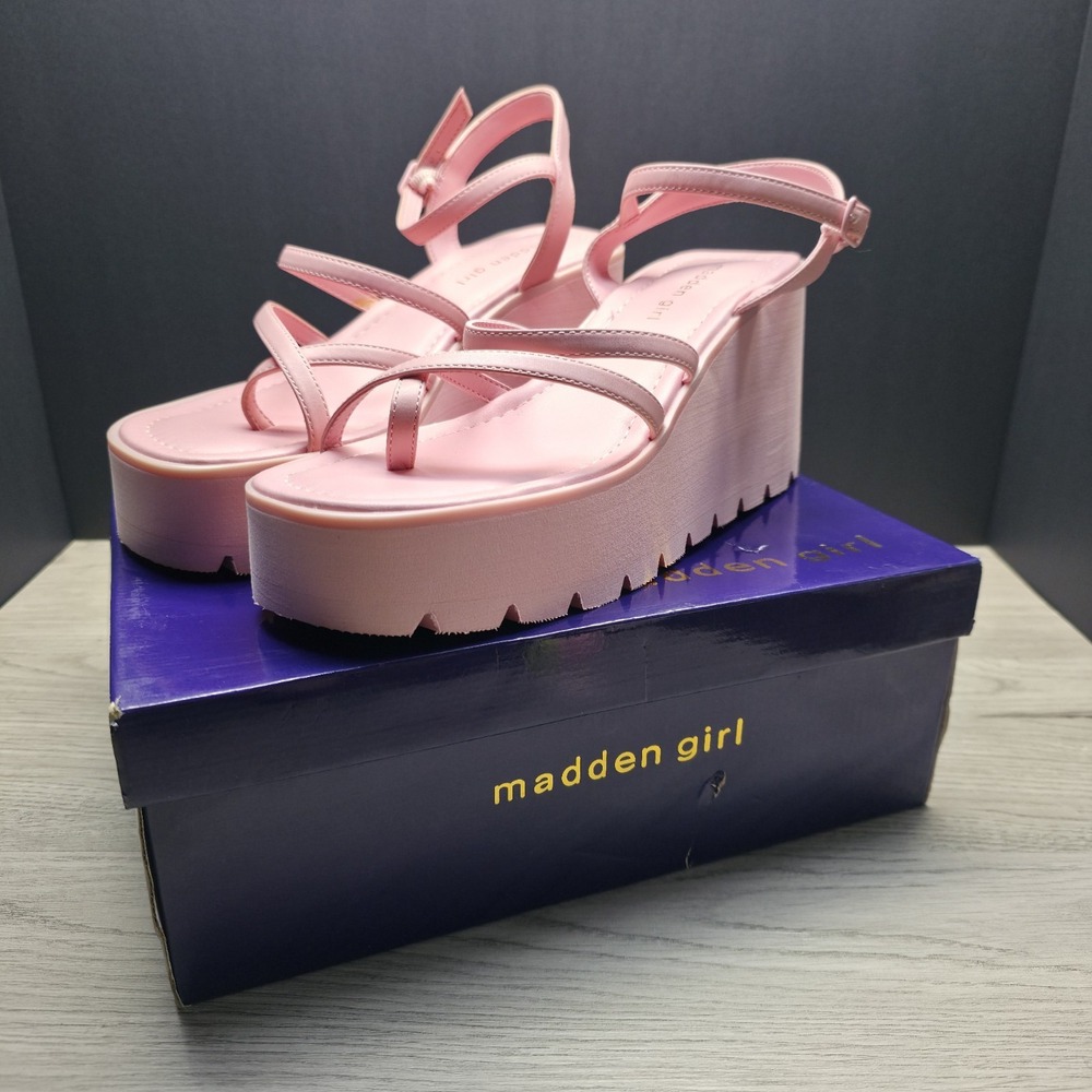 Madden Girl Calley Pink Paris Wedge Strappy Sandals Womens 8.5 Platform Lug Sole